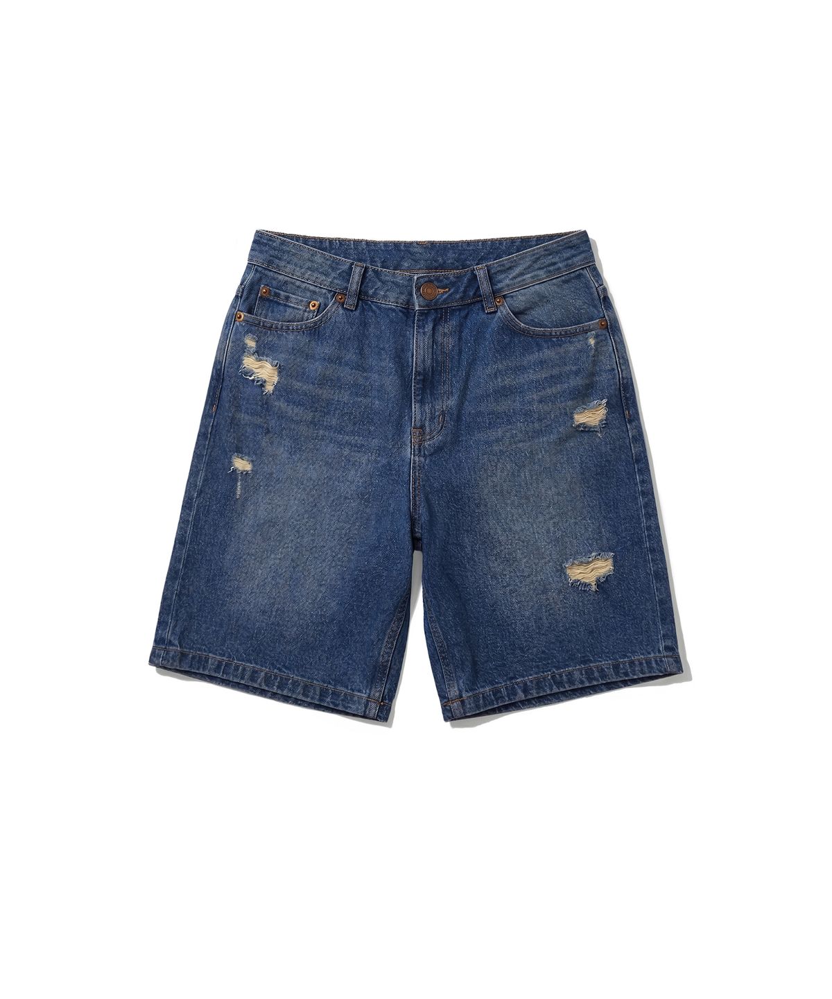 엑스트라오디너리(EXTRAORDINARY) DAMAGE DENIM SHORT DEEP BLUE