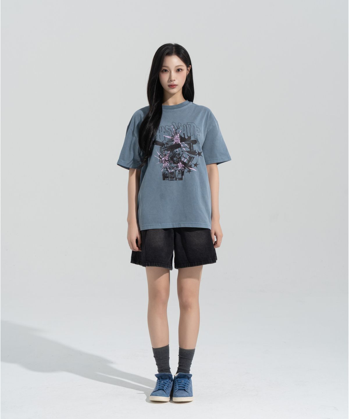 페이즈화이트(PHASEWHITE) [PHASE_5] CRASHED MEDIA PIGMENT DYED SHORTSLEEVES _PIGMENT SLATE BLUE / 8802026-ST25