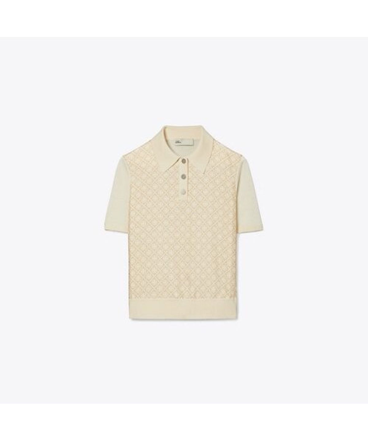 토리버치(TORYBURCH) 실크 프론트 폴로 - 프렌치 크림 / 골드 티 모노그램