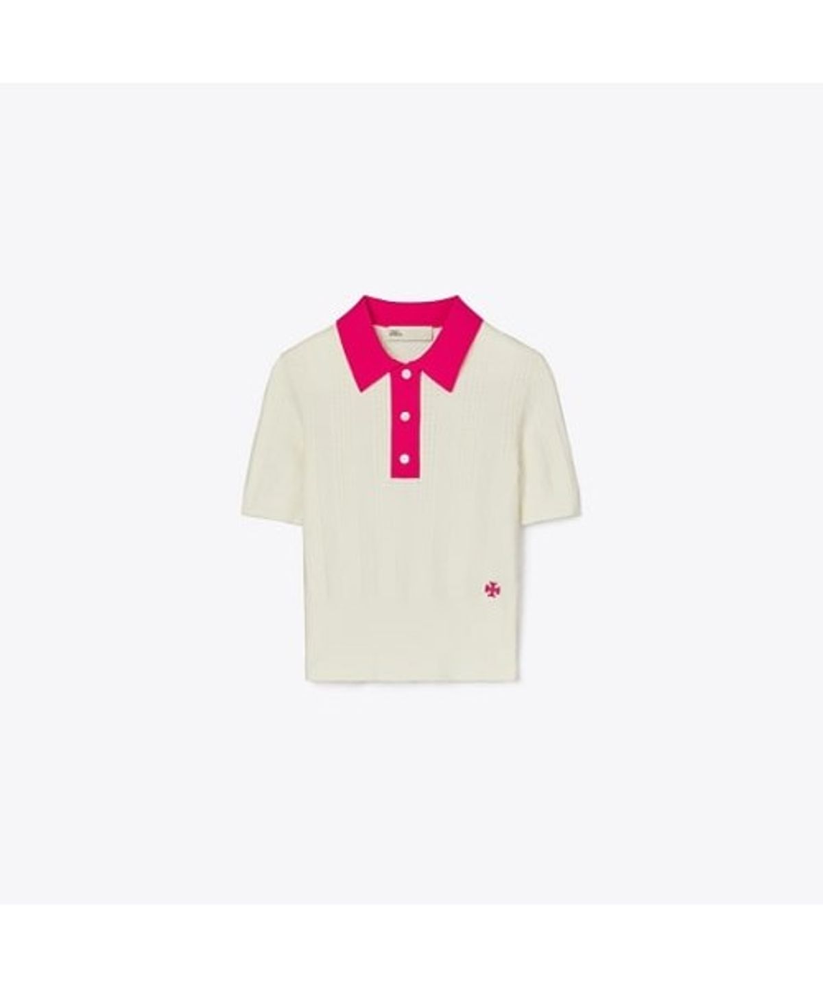 토리버치(TORYBURCH) 코튼 포인텔 폴로 스웨터 - 뉴 아이보리 / 볼드 핑크