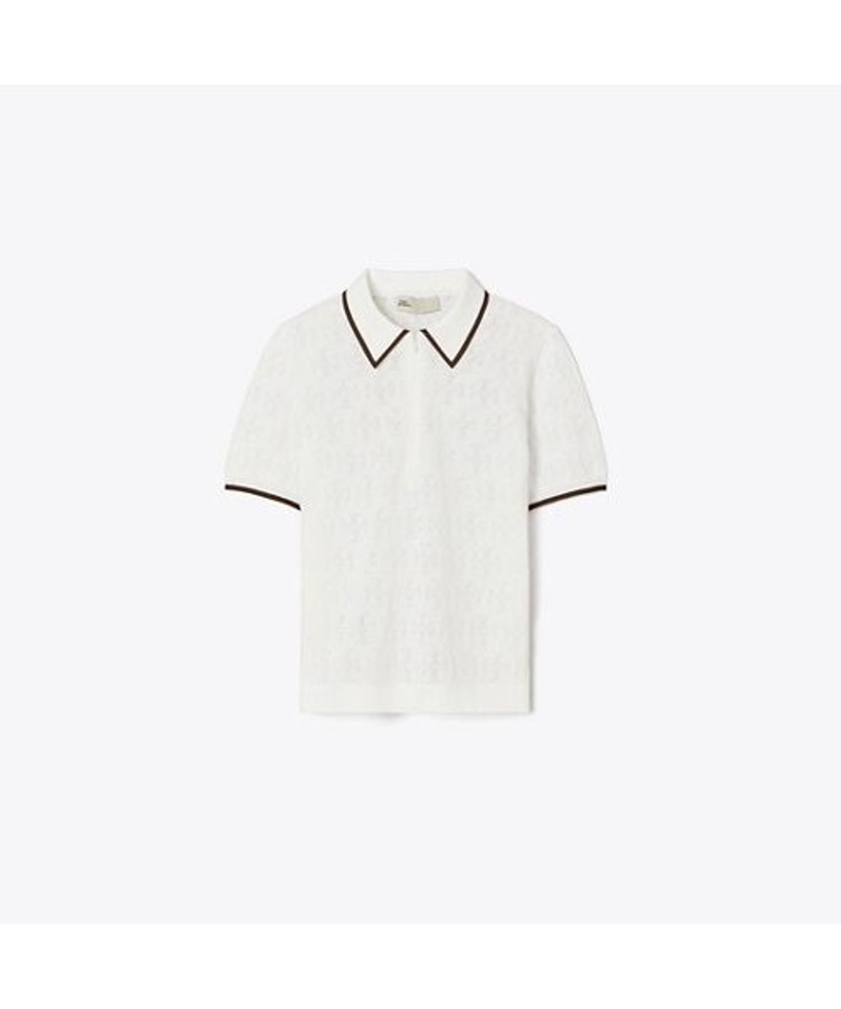 토리버치(TORYBURCH) 티 모노그램 코튼 포인텔 집 폴로 - 화이트 / 커피