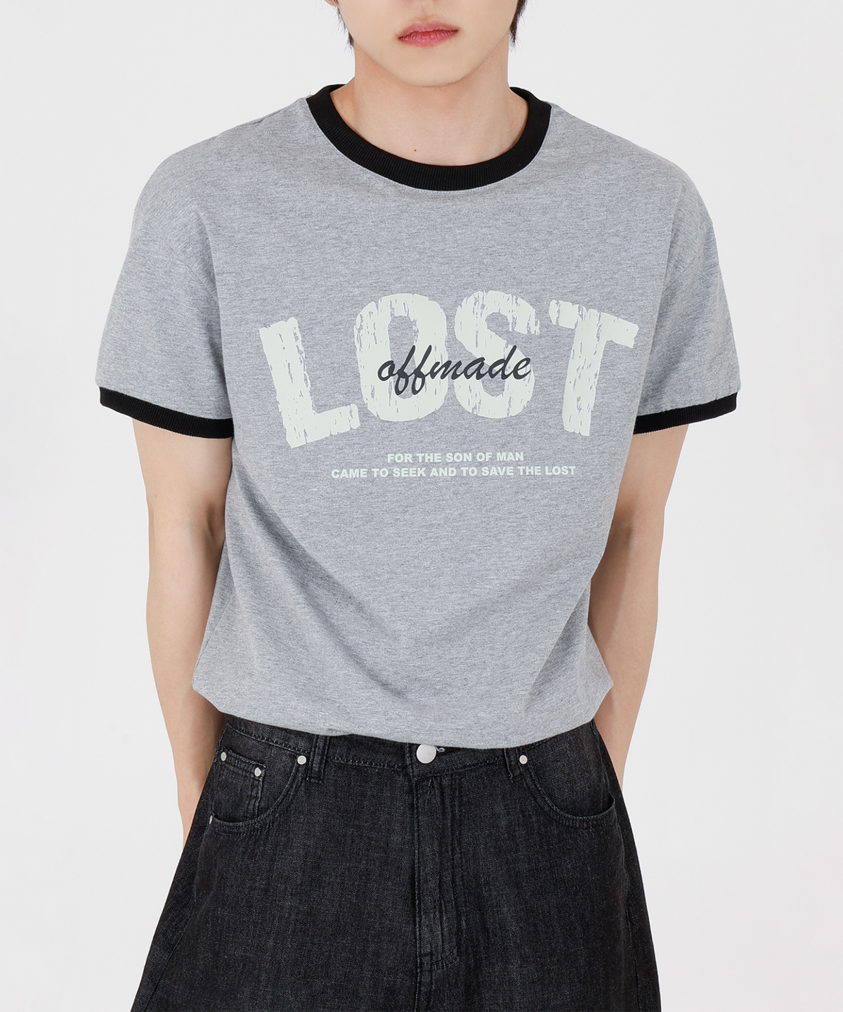 오프메이드(OFFMADE) LOST 세미 크롭 링거 반팔티