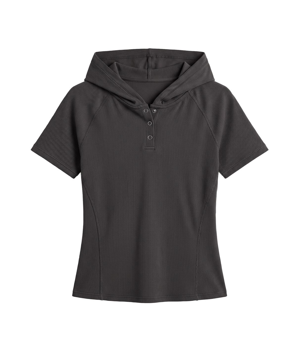 카네이테이(KANEITEI) SLIM HENLEY HOODIE SHORT SLEEVE (CHARCOAL)