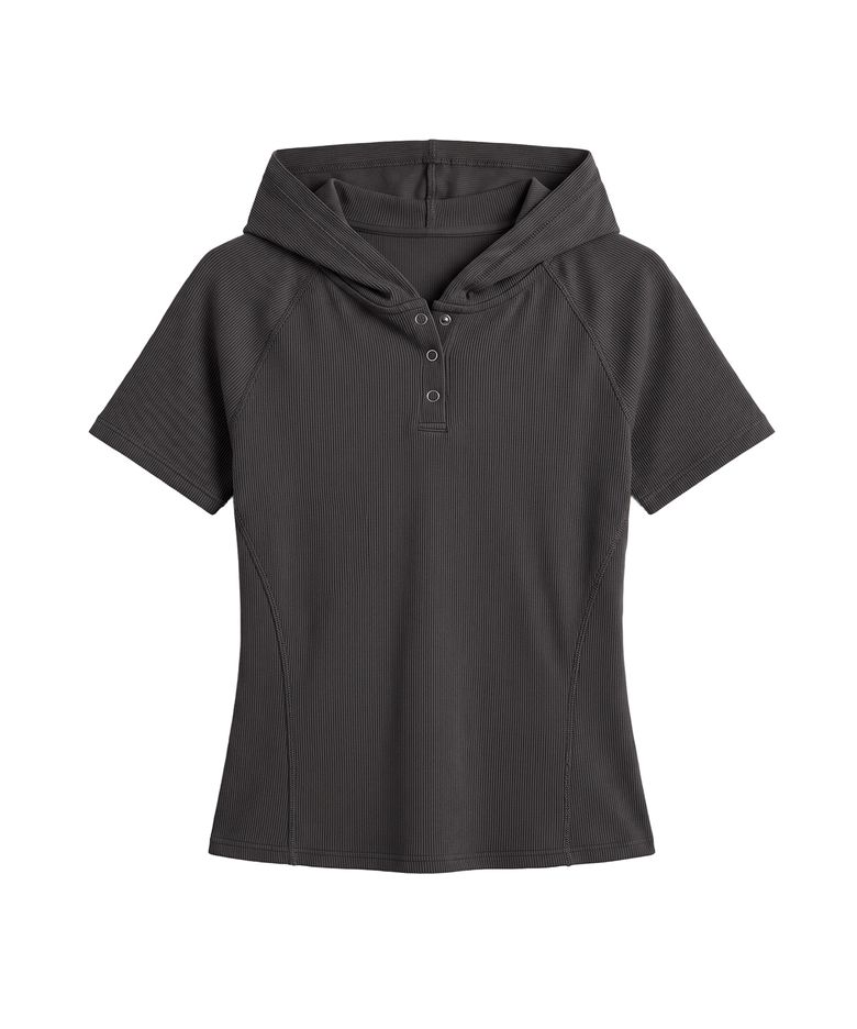 SLIM HENLEY HOODIE SHORT SLEEVE (CHARCOAL)