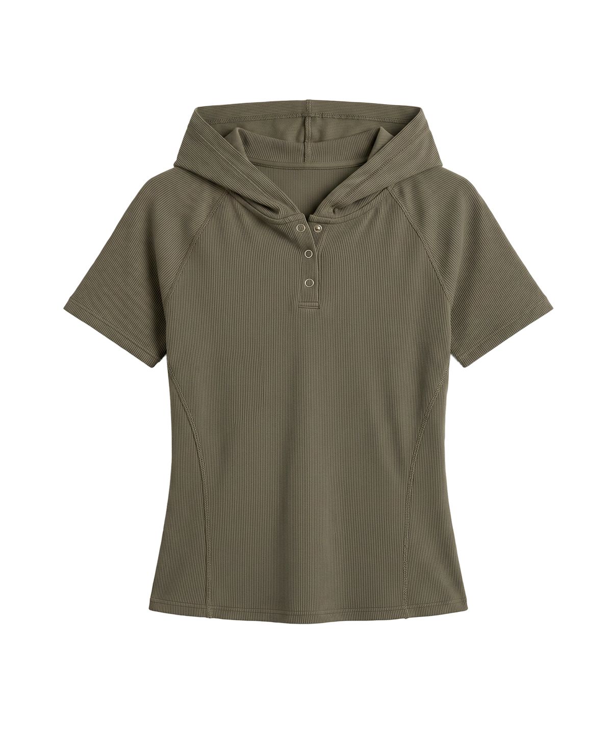 카네이테이(KANEITEI) SLIM HENLEY HOODIE SHORT SLEEVE (OLIVE DRAB)