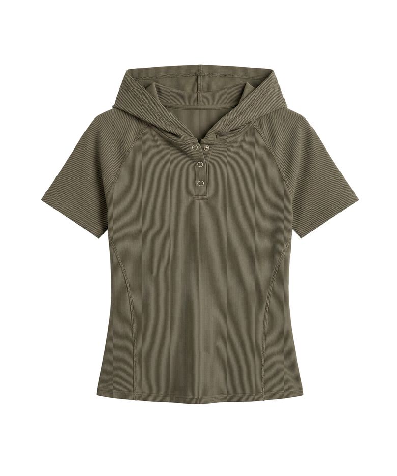 SLIM HENLEY HOODIE SHORT SLEEVE (OLIVE DRAB)
