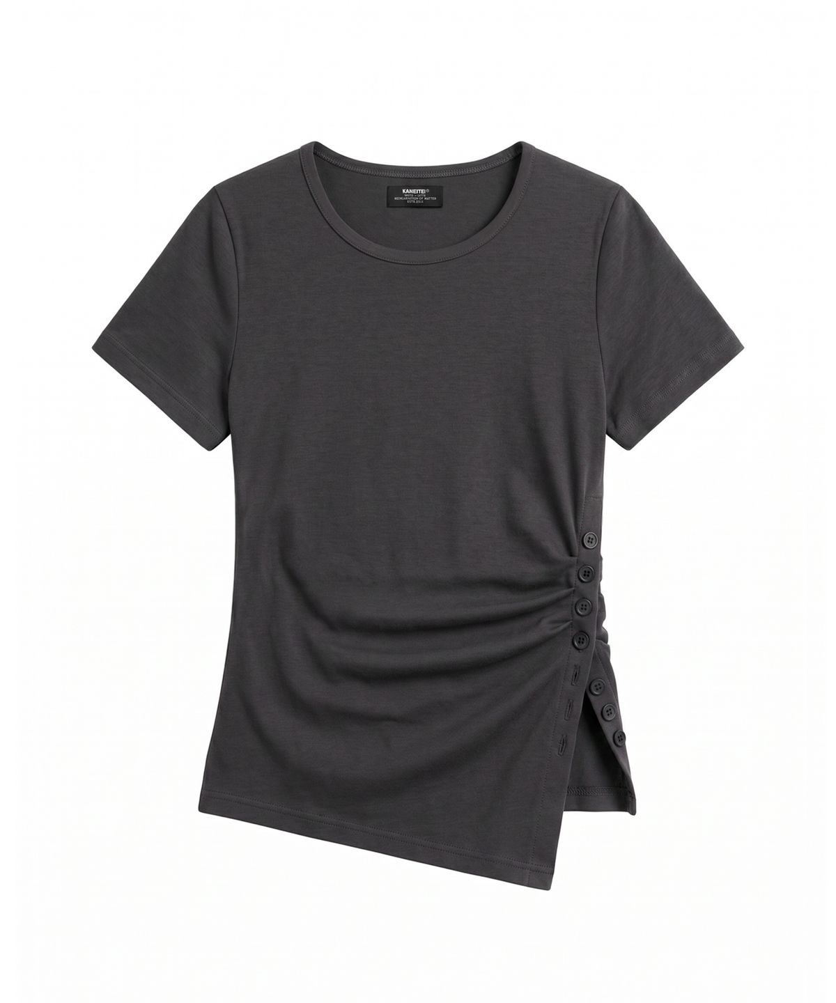 카네이테이(KANEITEI) MUSE DRAPED SHORT SLEEVE (CHARCOAL)
