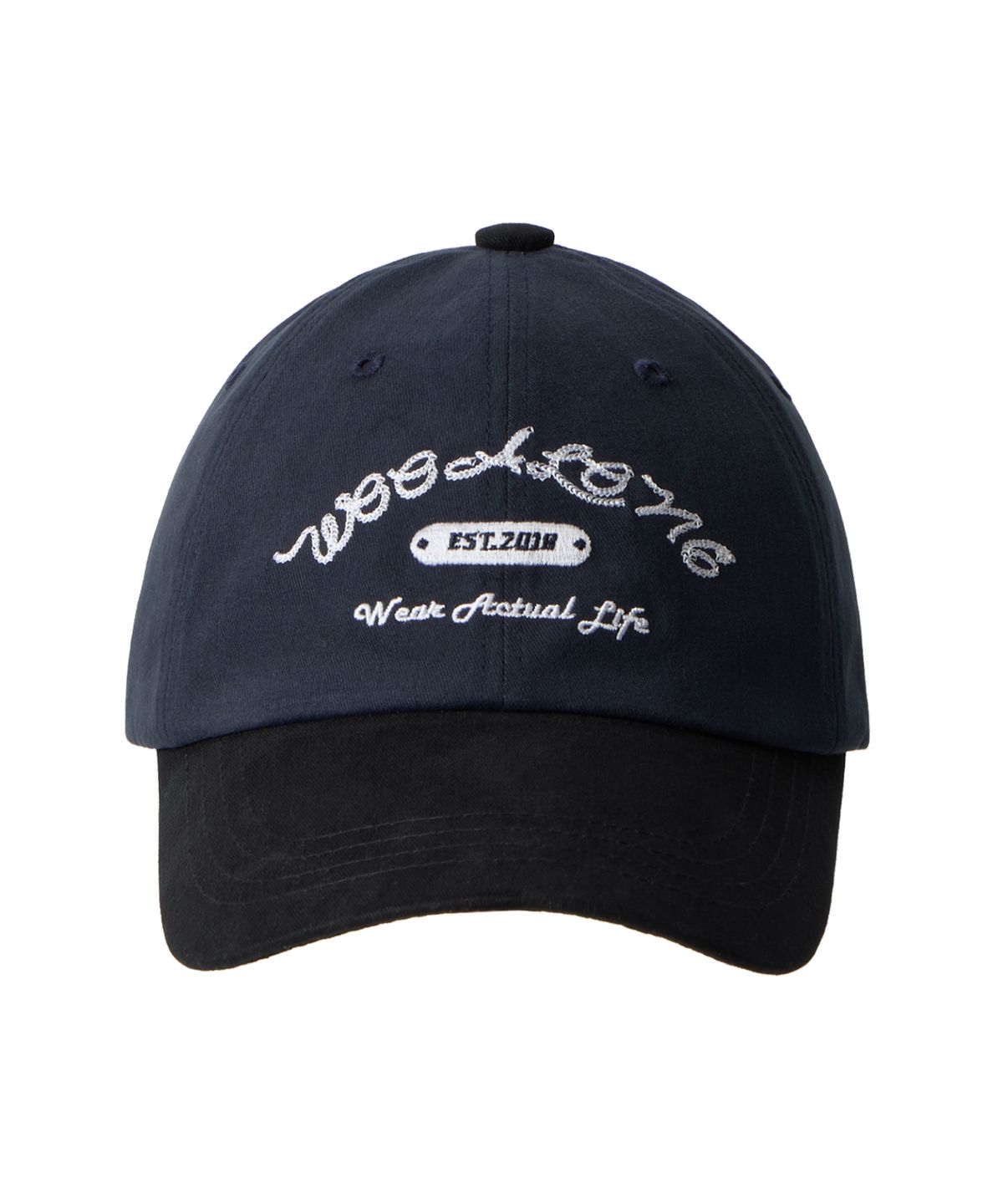 우알롱(WOOALONG) Contrast lettering ball cap - NAVY