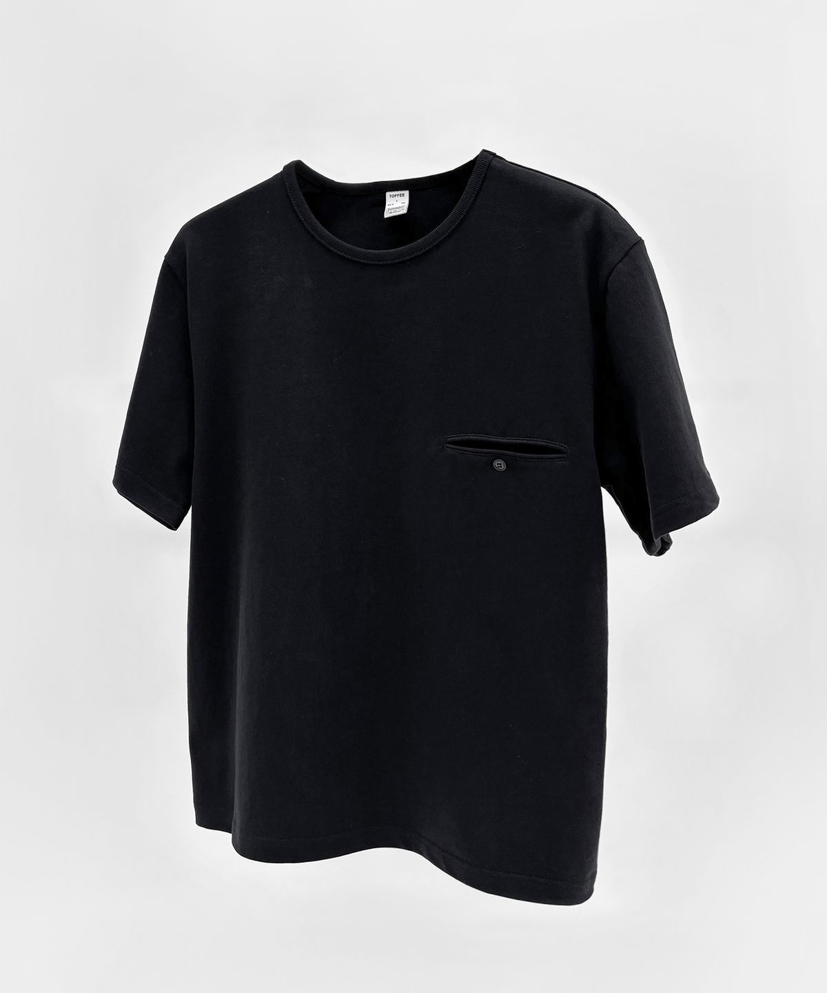 토피(TOFFEE) [S-XXL] 슬림 크롭 버튼 하프 티셔츠 (BLACK)
