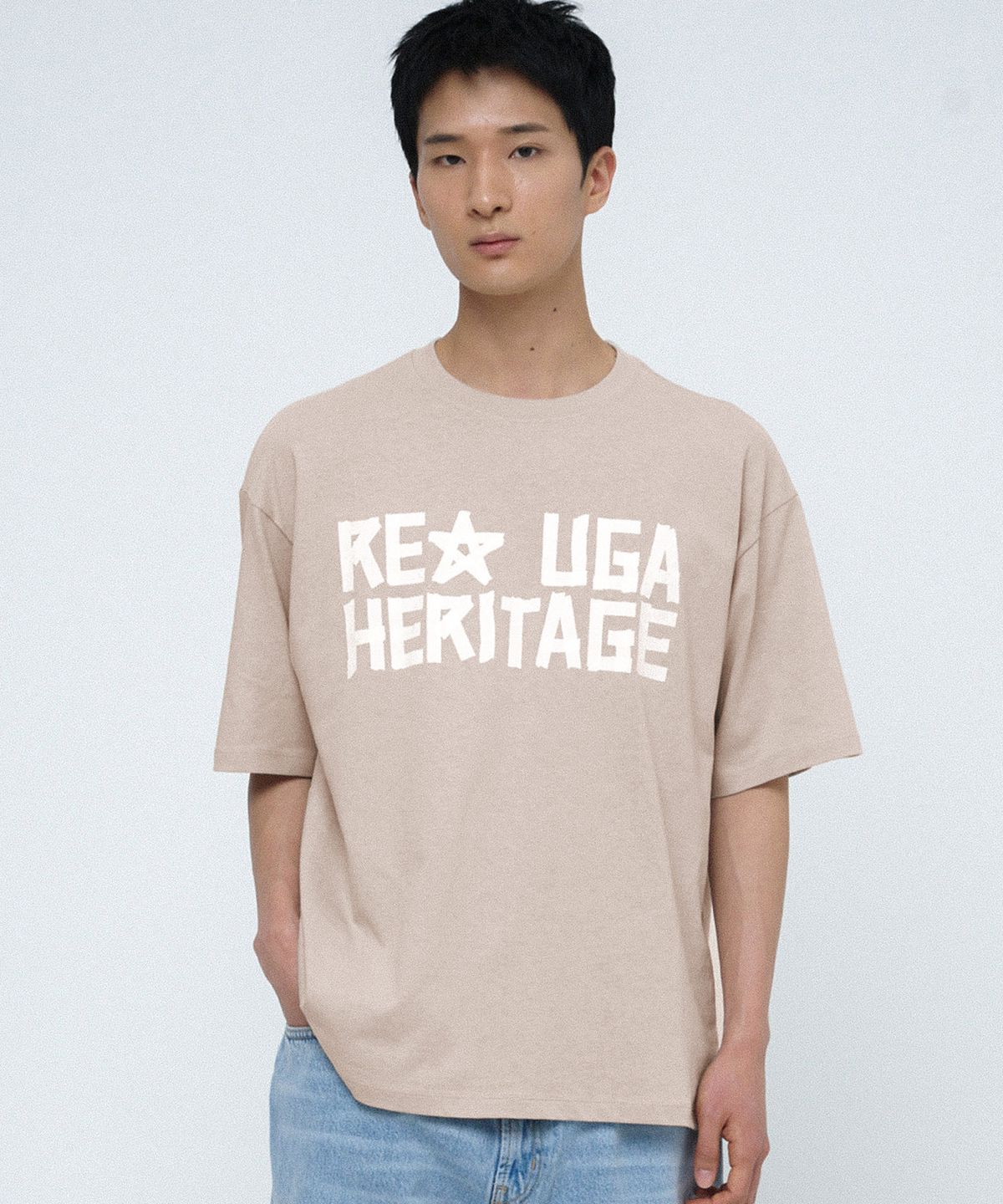 유니버스 가먼트(UNIVERSE GARMENT) 테이프 프린트 티셔츠_BEIGE