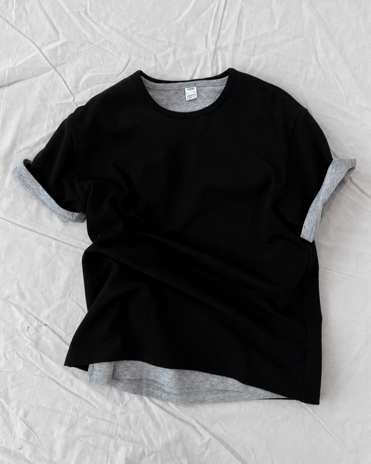 토피(TOFFEE) [S-XXL] 슬림 크롭 하프 티셔츠 (BLACK)