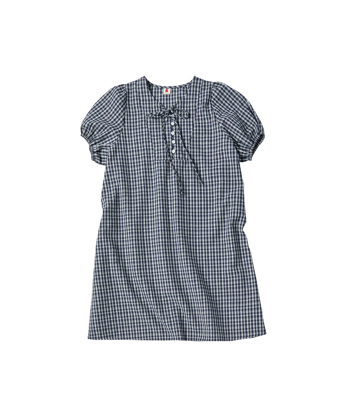 꼬모니노즈(COMONINOZ) W CHECK PUFF ONE PIECE [NAVY]