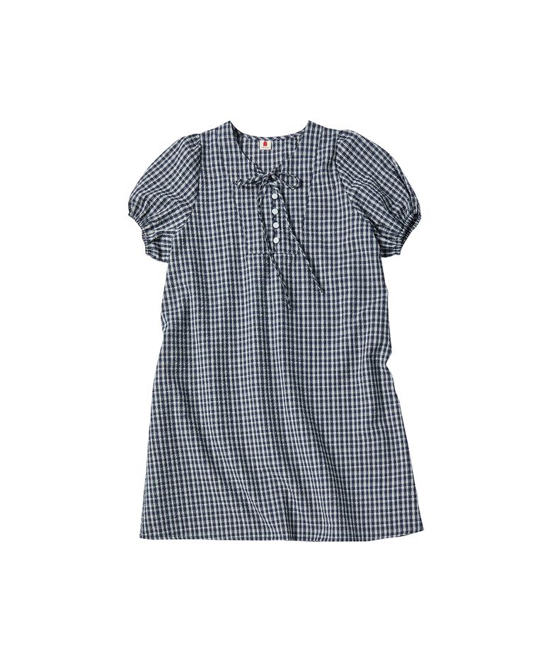 W CHECK PUFF ONE PIECE [NAVY]