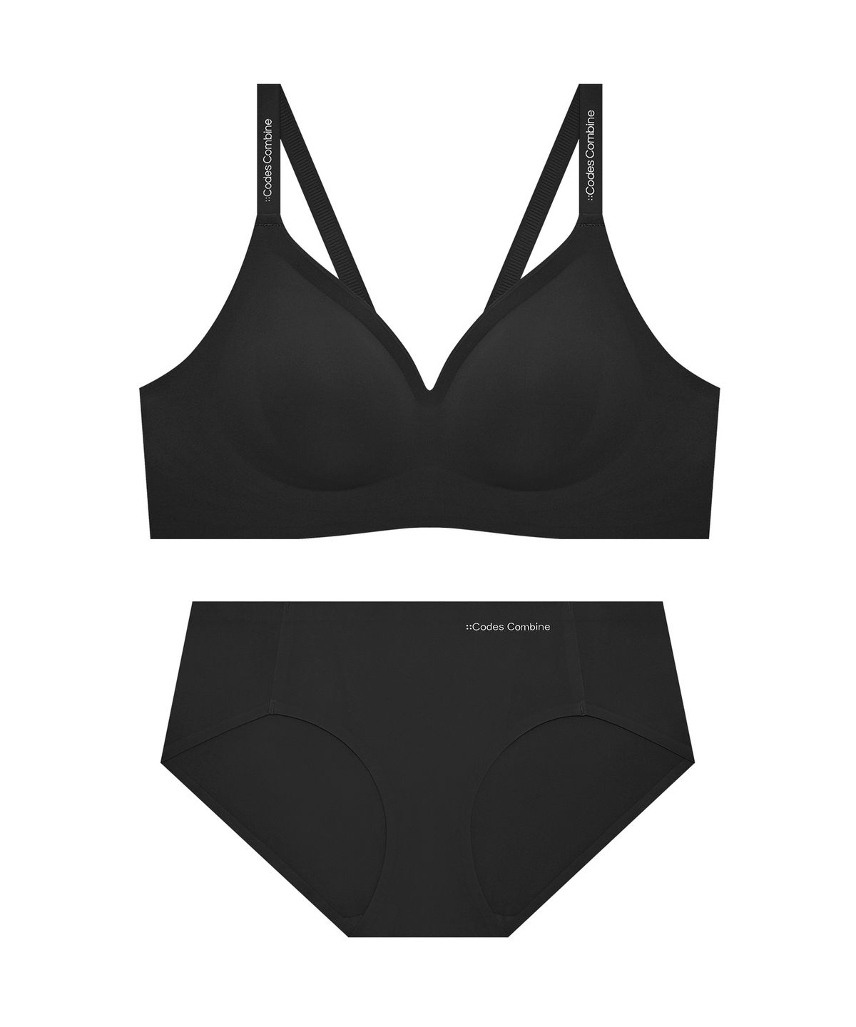 코데즈컴바인 이너웨어(CODES COMBINE INNERWEAR) 더블업 볼륨일체형 심리스 브라팬티 세트_블랙