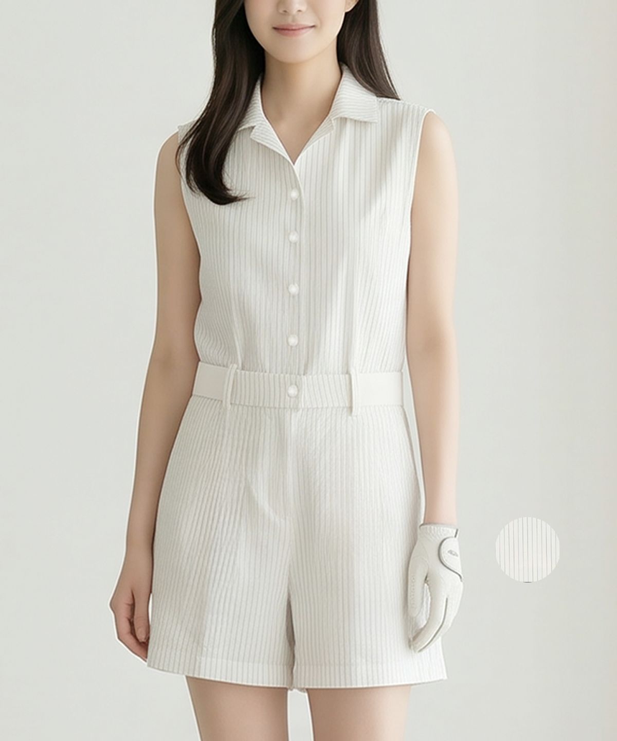 김영주 골프(KIM YOUNG JOO GOLF) 여름 시어서커 스트라이프 여성 골프 점프슈트 DQMLHS26