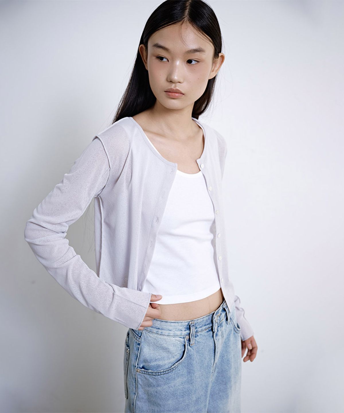 시시브(SISIVE) See Through Cardigan (Light Grey)