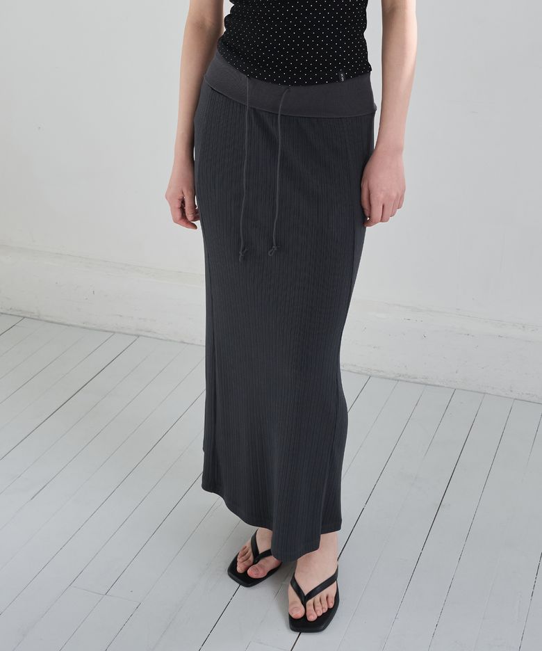 D. BASIC RIBBED FOLD LONG SKIRT - 2 COLOR