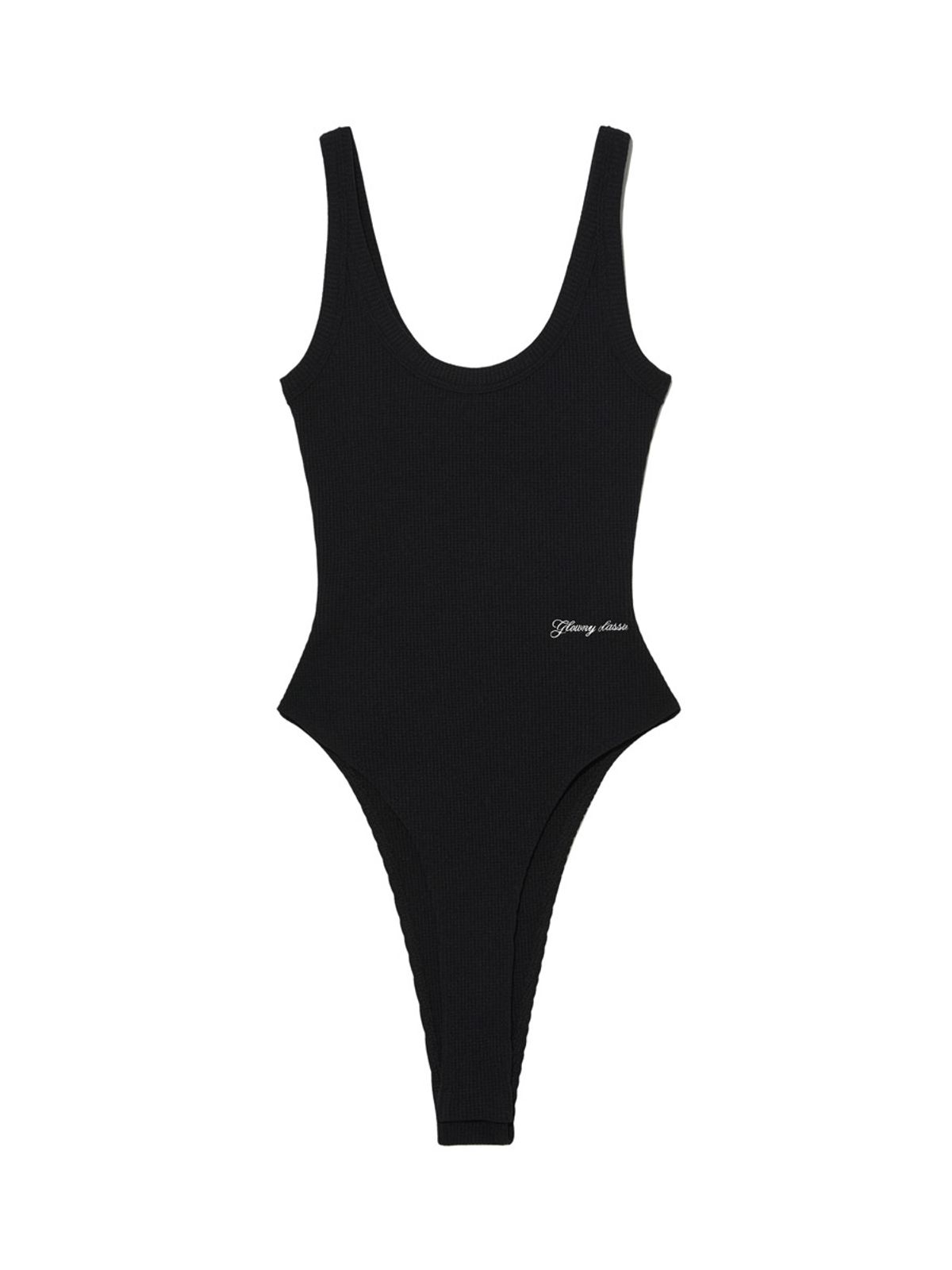 글로니(GLOWNY) G SCOOP NECK WAFFLE BODYSUIT (BLACK)