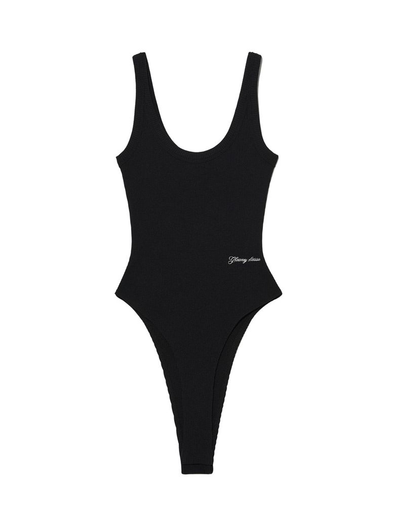 G SCOOP NECK WAFFLE BODYSUIT (BLACK)