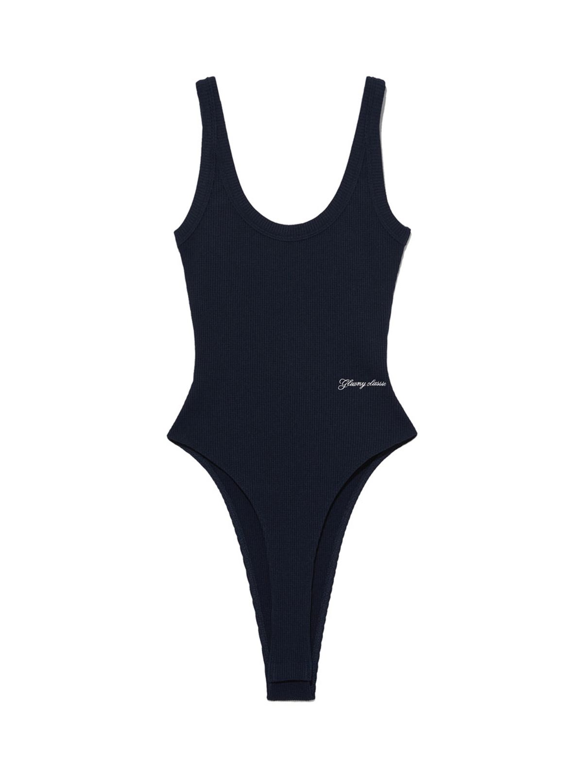 글로니(GLOWNY) G SCOOP NECK WAFFLE BODYSUIT (NAVY)