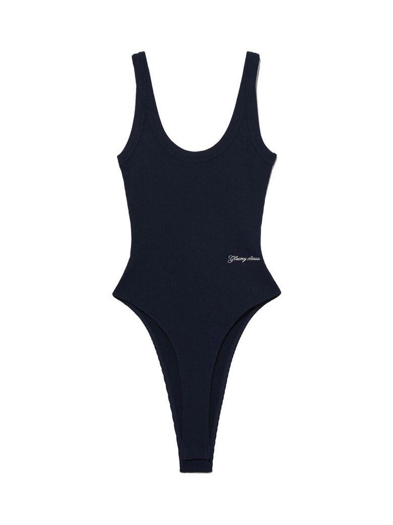 G SCOOP NECK WAFFLE BODYSUIT (NAVY)