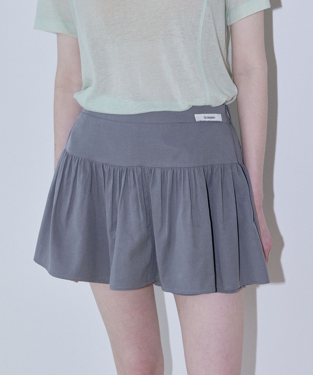 그라스플랜(GRASPLAN) Shirring Mini Skirt Shorts_Gray