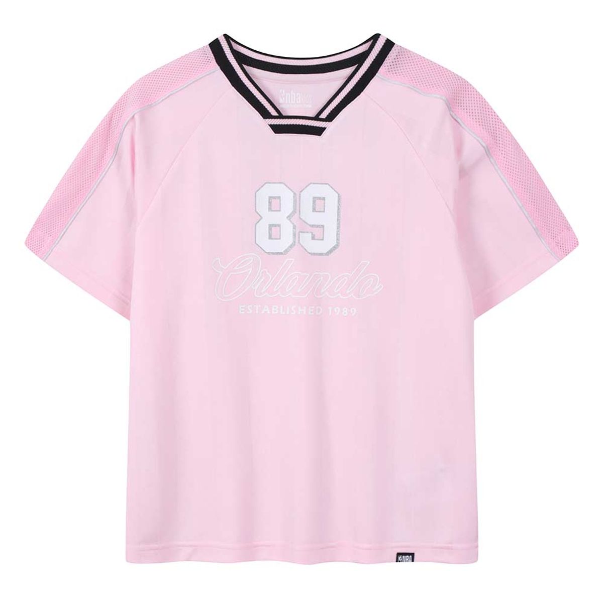 엔비에이 키즈(NBA KIDS) NBA키즈 여아 글로시 스트라이프 메쉬 반팔티 핑크