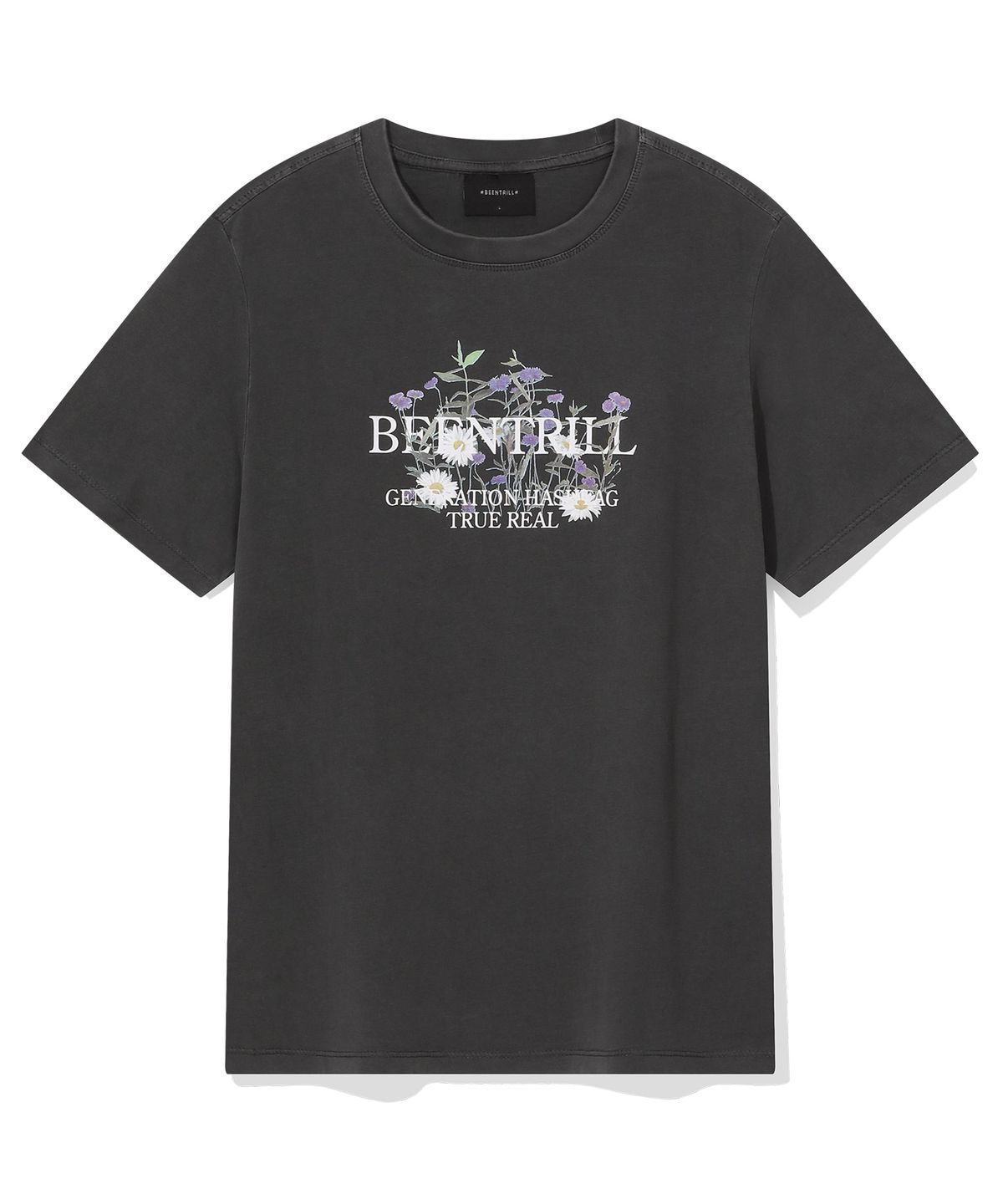 빈트릴(BEENTRILL) 우먼스 에센셜 플라워 로고 반팔티(차콜)