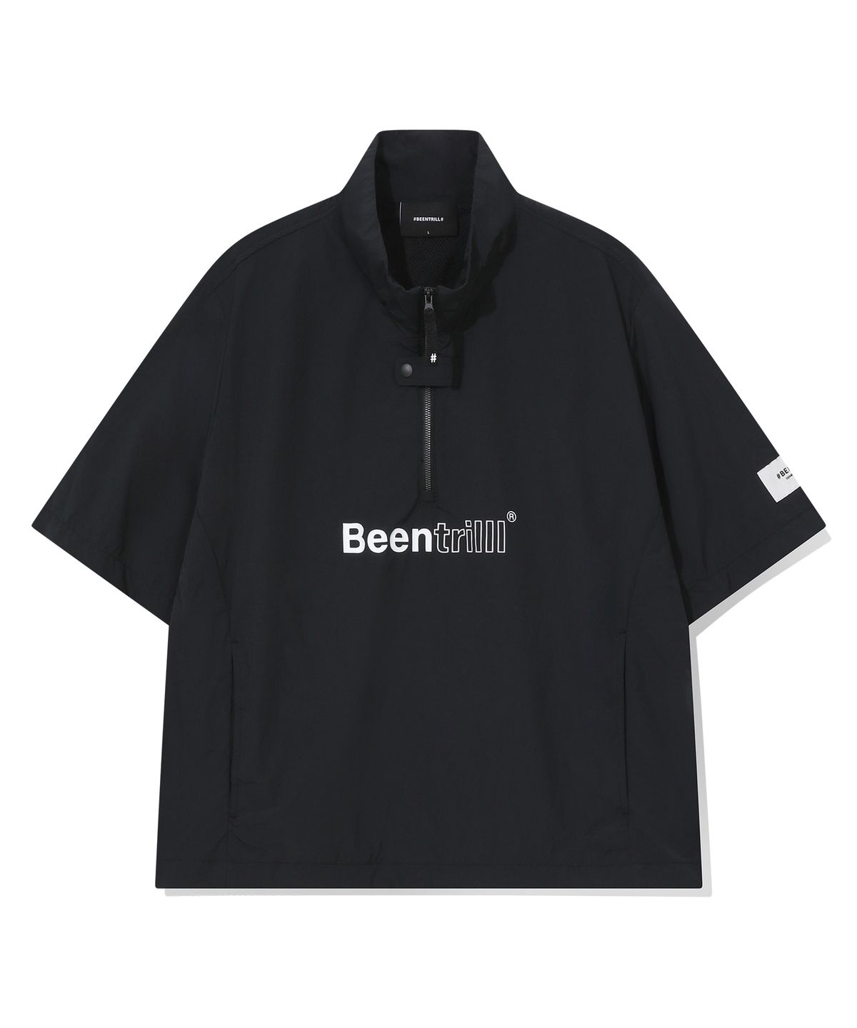 빈트릴(BEENTRILL) 우먼스 에센셜 베이직 우븐 하프집업 숏슬리브(블랙)