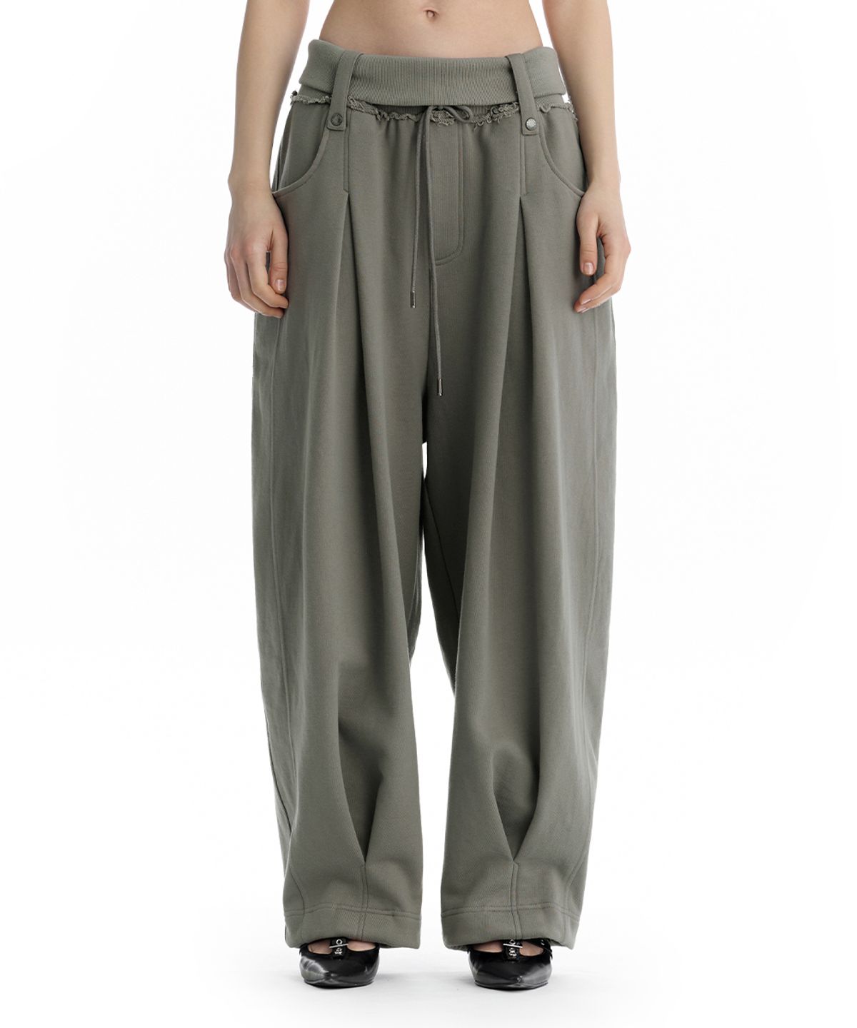 트리밍버드(TREEMINGBIRD) Double Waist Sweat Pants [ Khaki ]