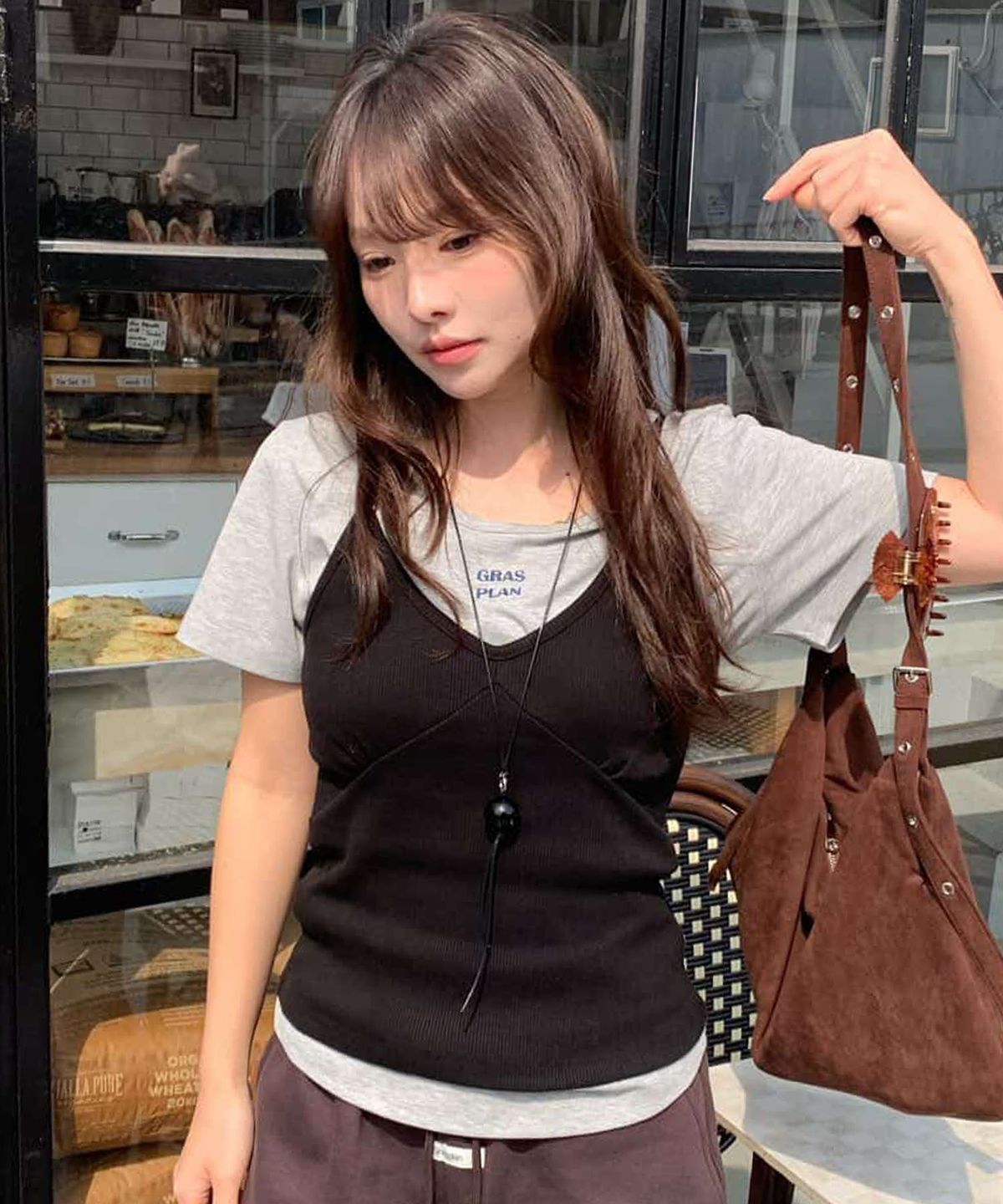 그라스플랜(GRASPLAN) V-Neck Strap Sleeveless_Black