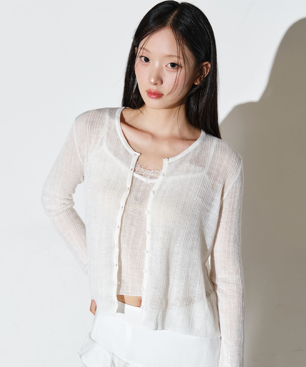 헬레네파리스(HELENE PARIS) [핫썸머 세트상품] 린넨 레이스 탑 가디건 [화이트]