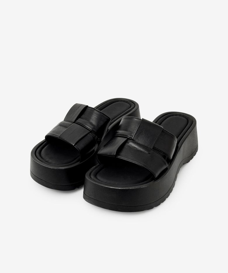 볼륨 위빙 통굽 슬리퍼 [블랙]