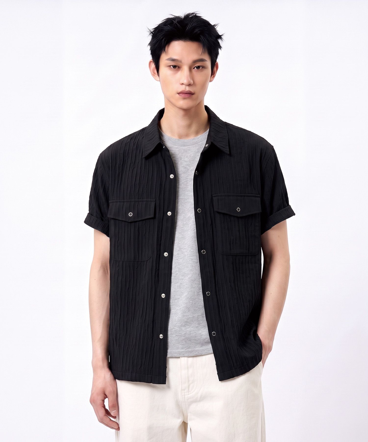 크롭 후드 집업 베스트 블랙 source detail 35