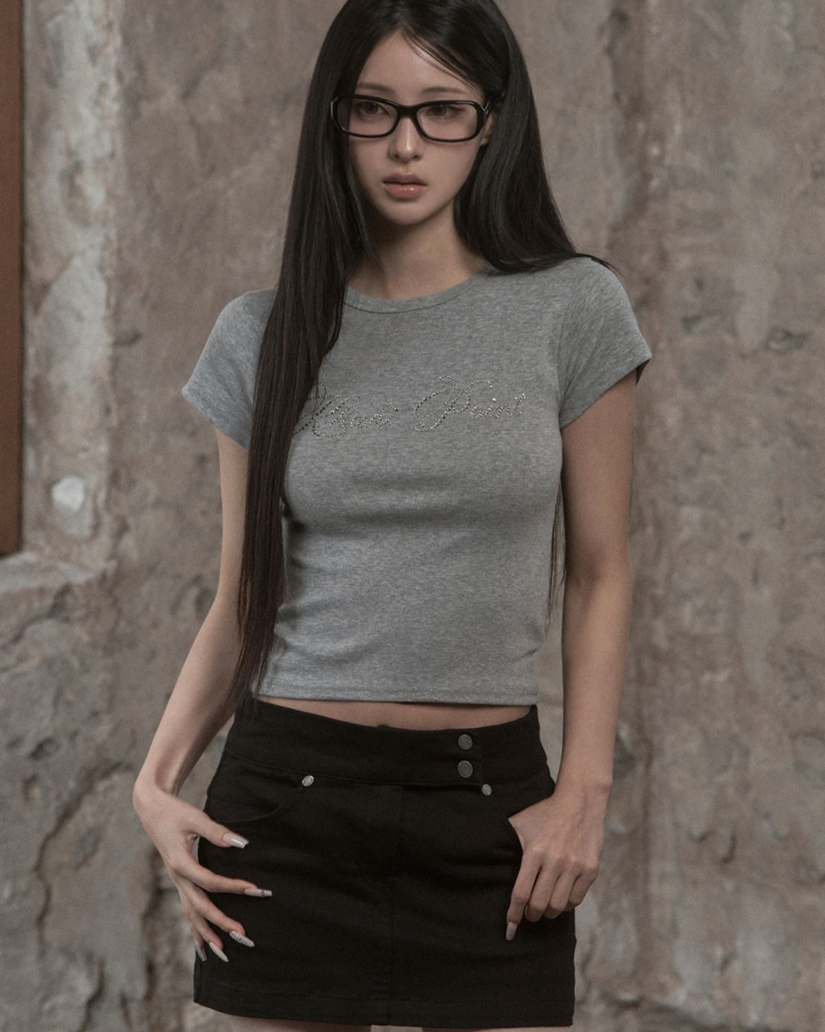 카키포인트(KHAKIPOINT) Crystal Cursive Top (gray)
