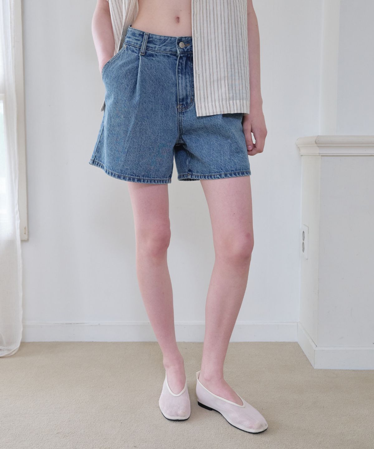 프리버07(FRIVER07) One tuck denim shorts [FRSP08SP02]_Blue