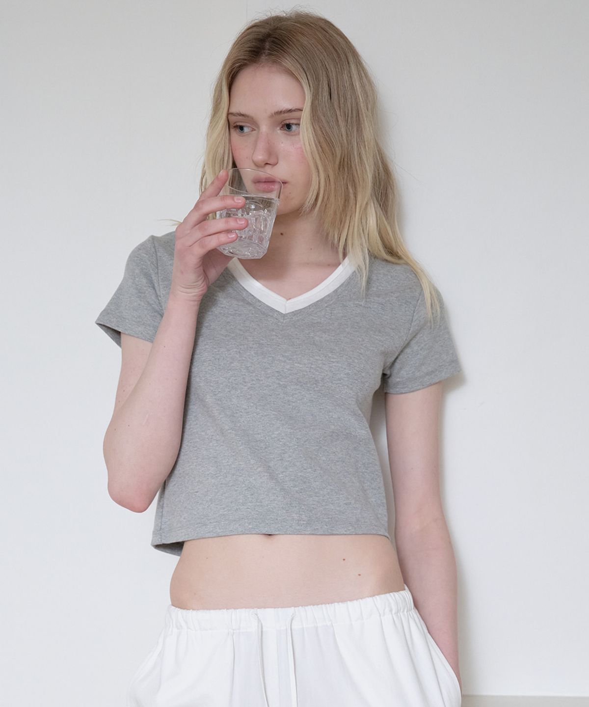 프리버07(FRIVER07) V-neck layered t-shirt [FRSP08TS11]_Gray