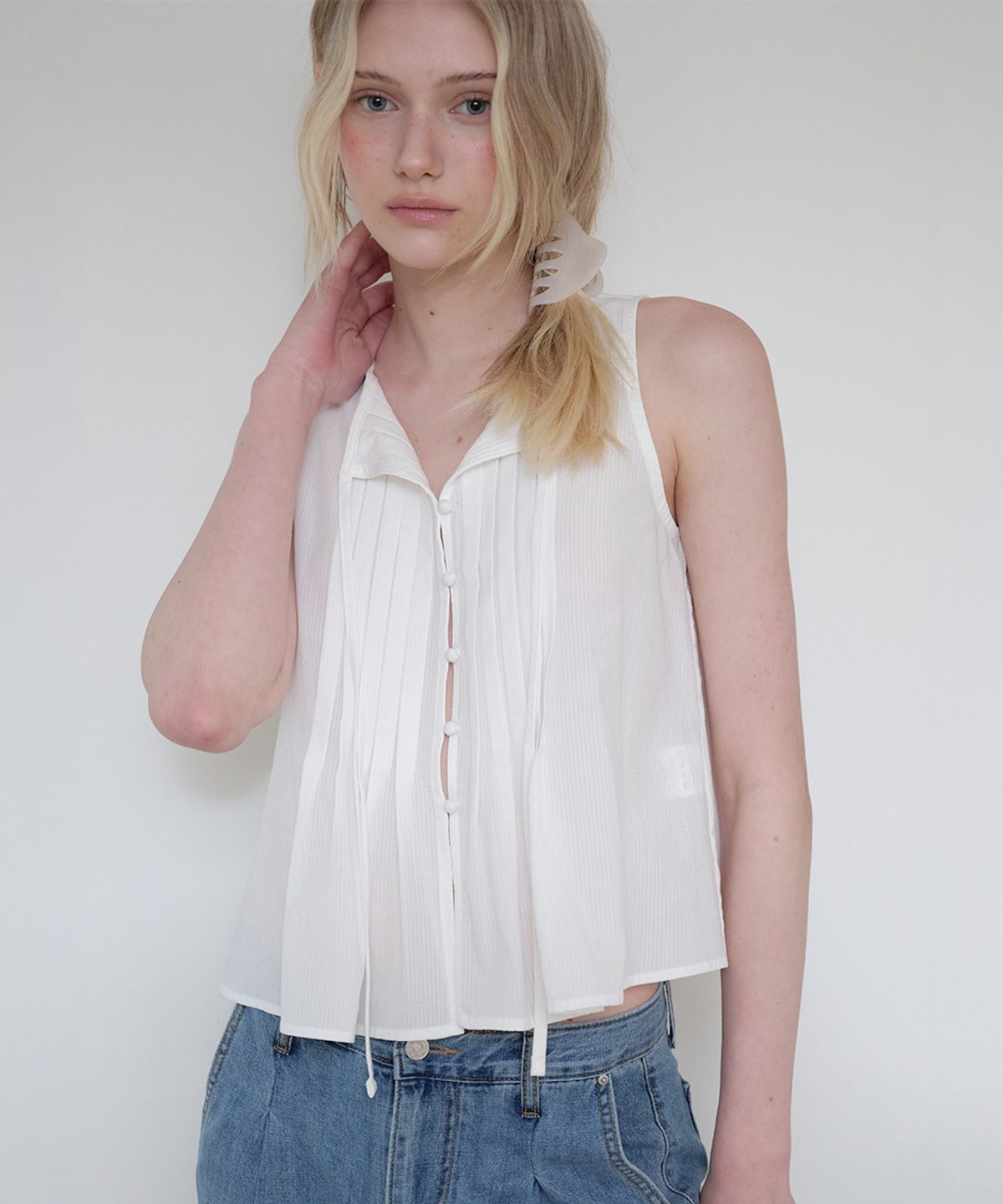 프리버07(FRIVER07) Pintuck tie sleeveless blouse [FRSP08BL06]_Ivory