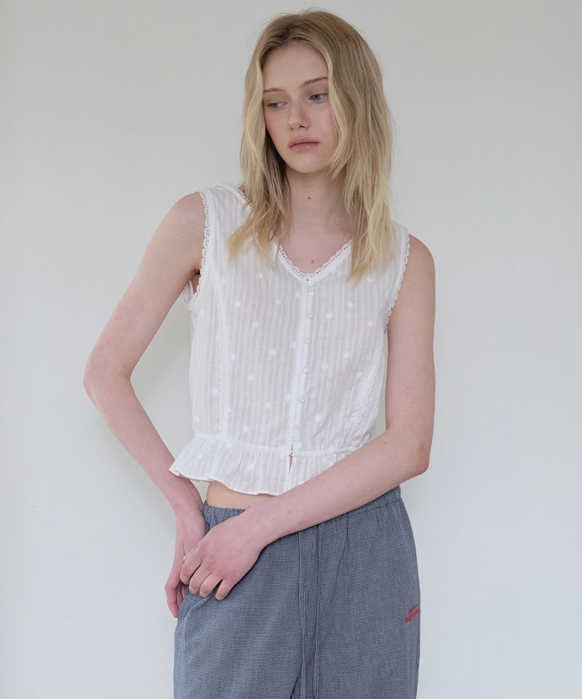 프리버07(FRIVER07) V-neck lace sleeveless blouse [FRSP08BL03]_White