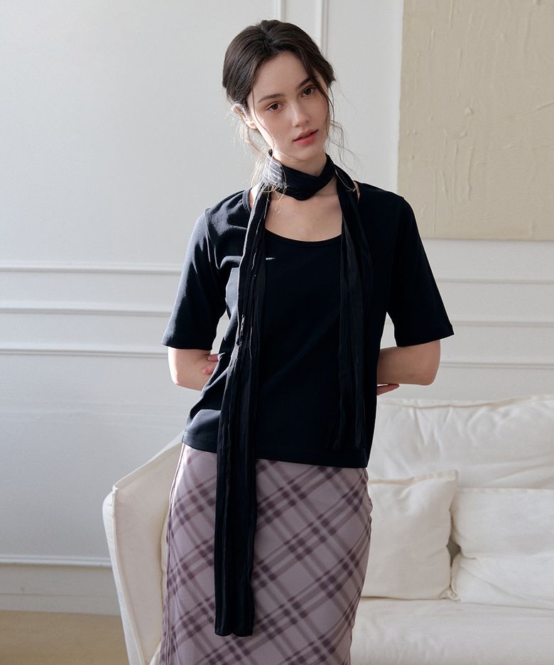 Layered Petit Scarf T-Set (Black)