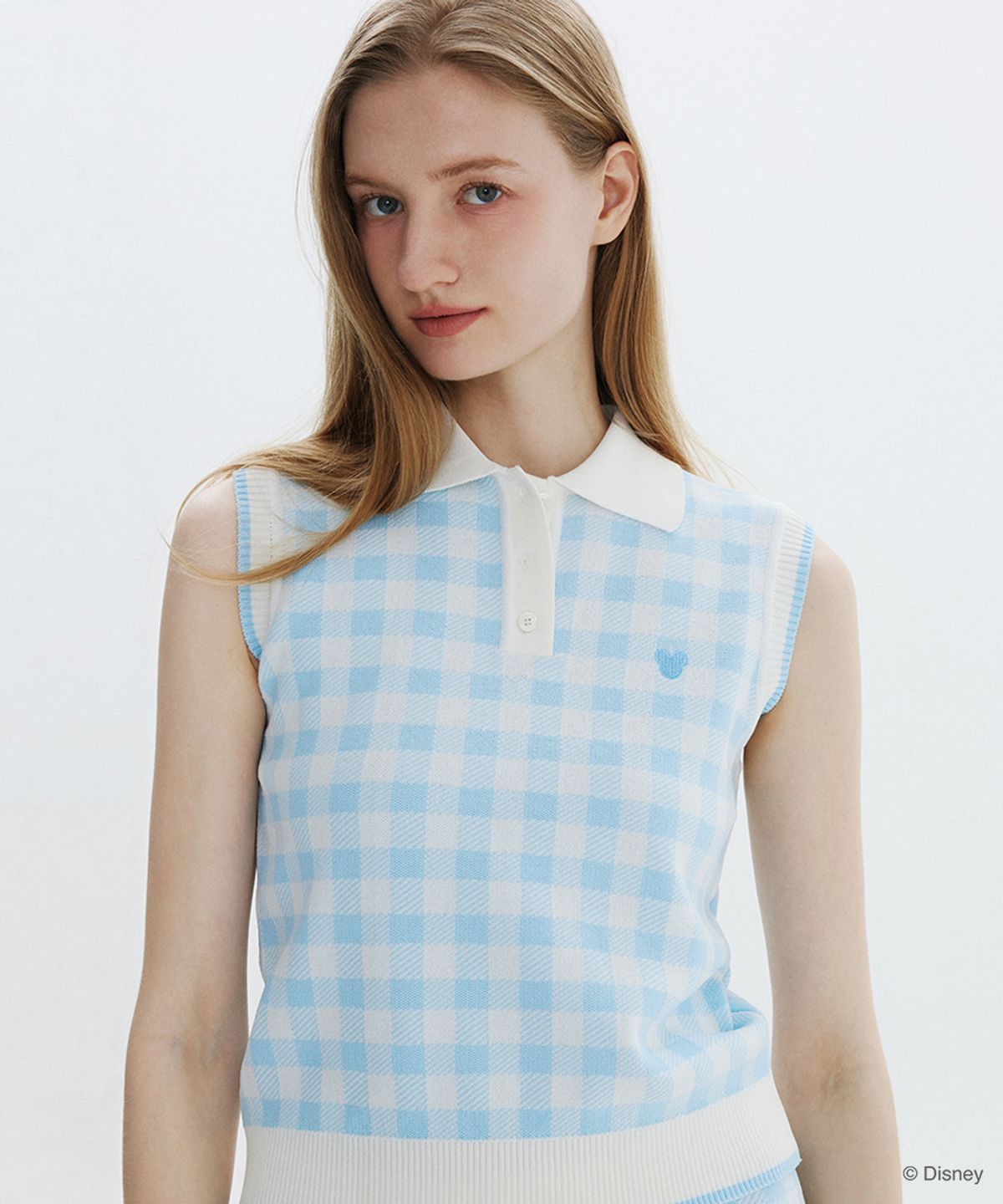 클로브(CLOVE) [26SM clove] Gingham Check Knit Vest (Light Blue)