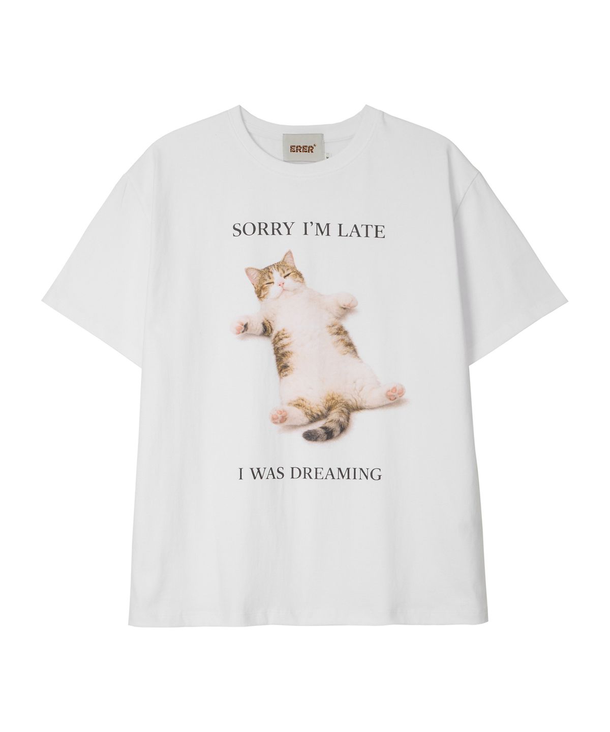 에르에르(ERER) Oversized Dreaming Cat Graphic T-Shirt White