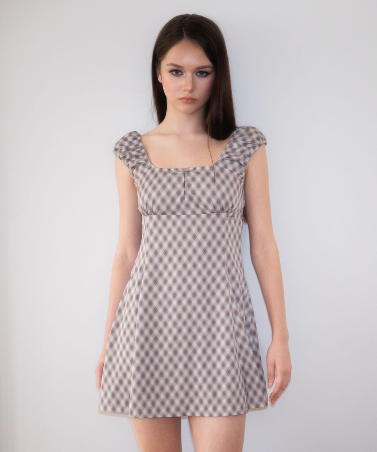 로제프란츠(ROSEFRANTZ) Puff Sleeve Romantic Mini Dress [Brown]