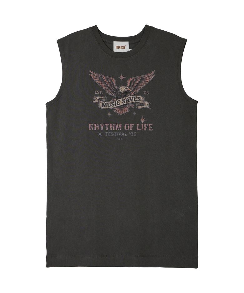 Festival Eagle Sleeveless Dress Charcoal