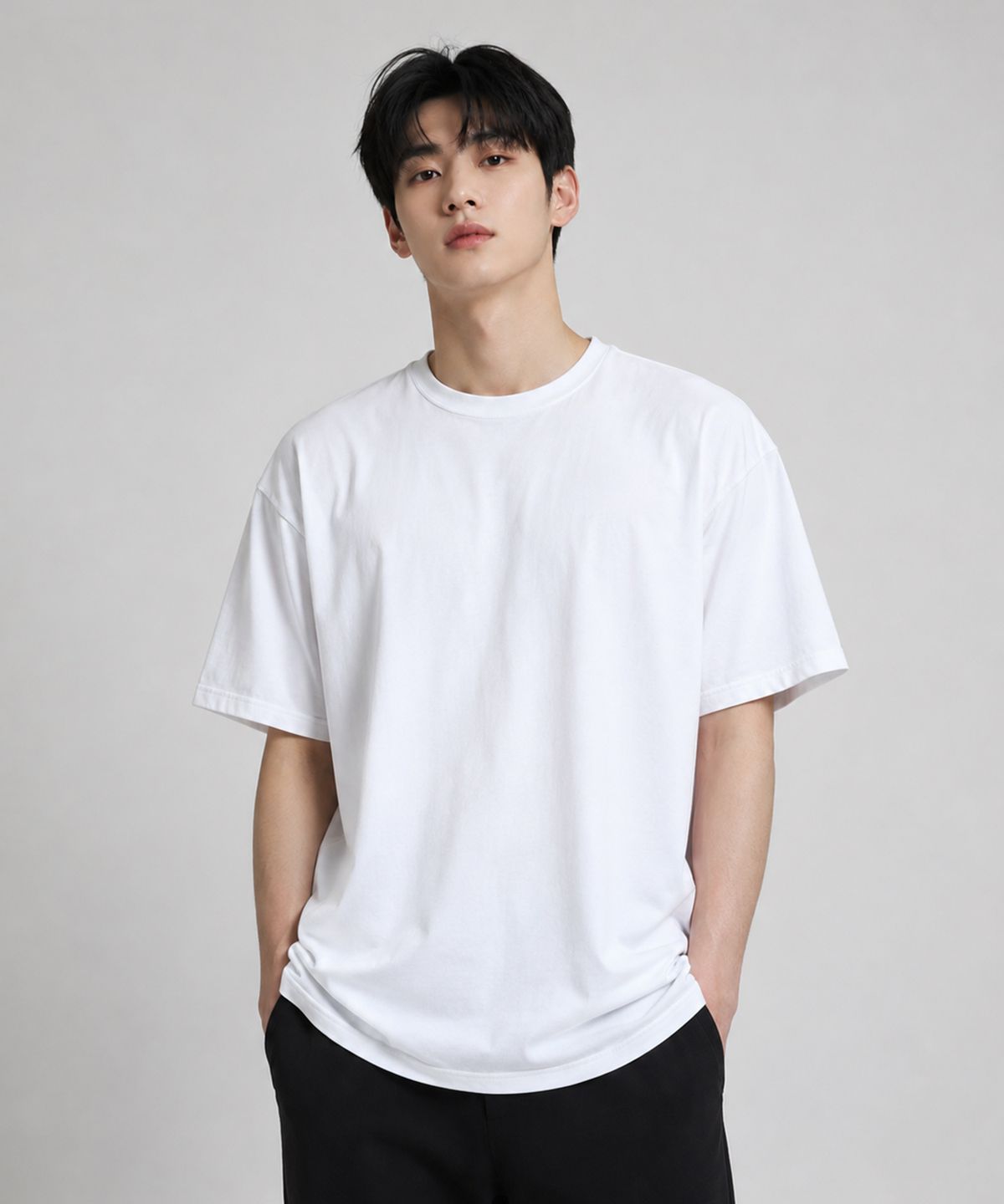 에이던엠(ADERNM) 시그니처 라운드 무지 티셔츠 화이트