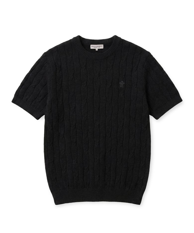 HIGH-TWIST LINEN CABLE S/S KNIT (BLACK)