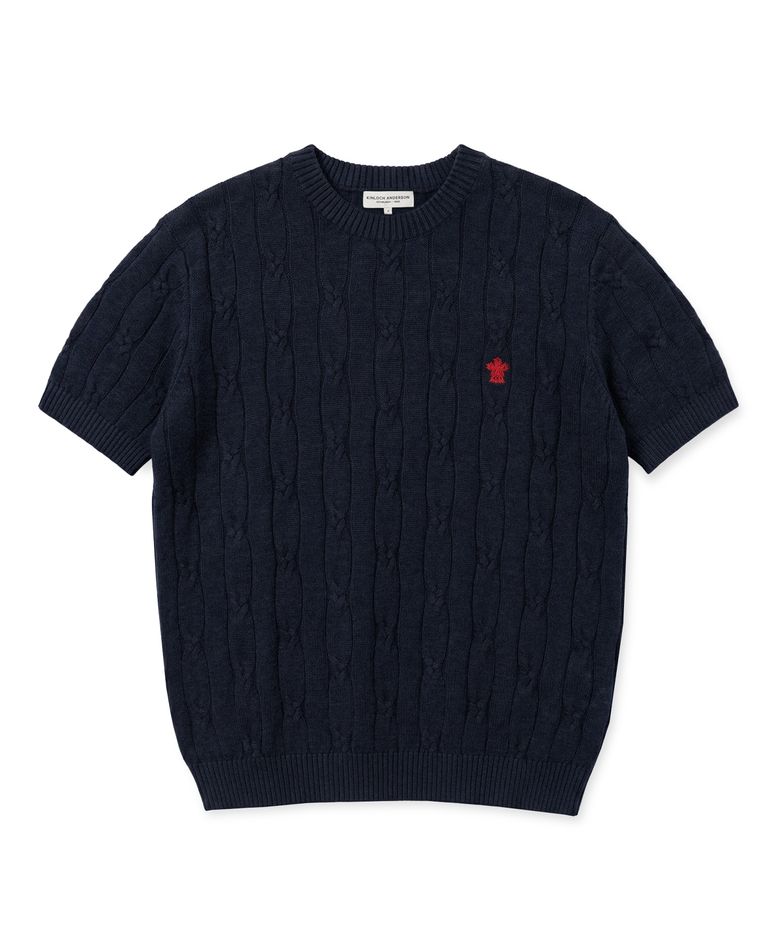 HIGH-TWIST LINEN CABLE S/S KNIT (NAVY)
