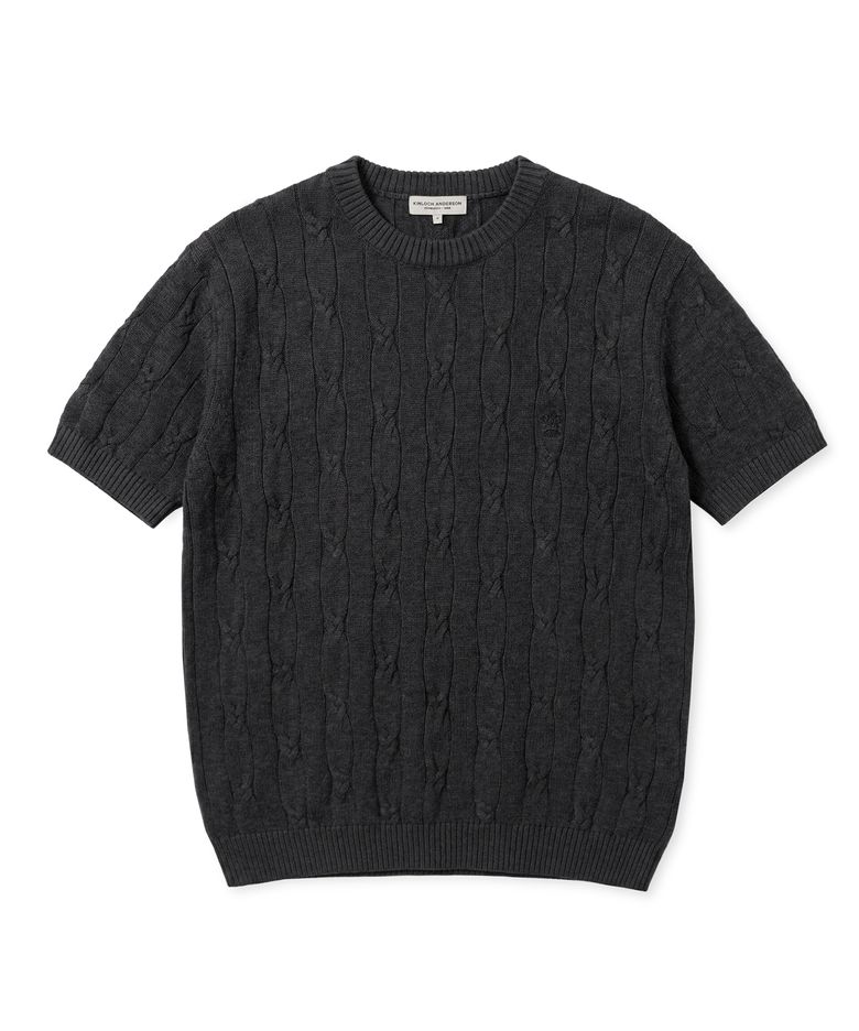 HIGH-TWIST LINEN CABLE S/S KNIT (CHARCOAL)