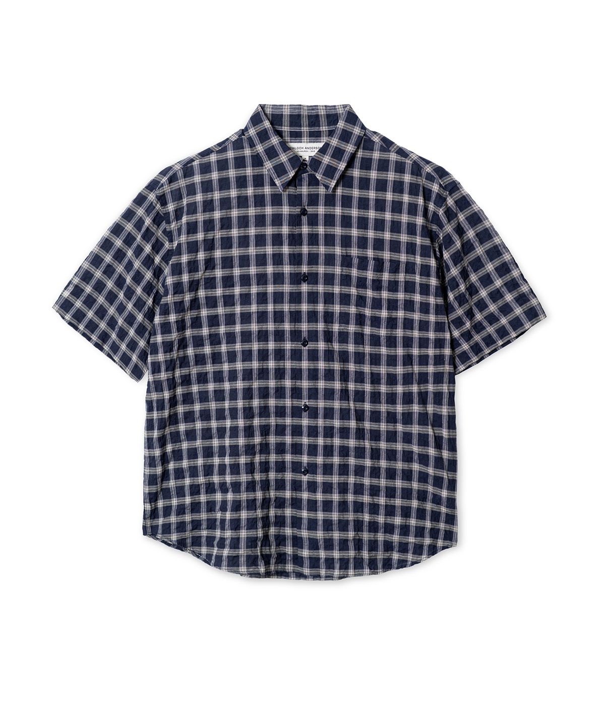 에든버러클럽(EDINBURGH CLUB) OVERSIZED SHORT SLEEVE CHECK SHIRT (NAVY)