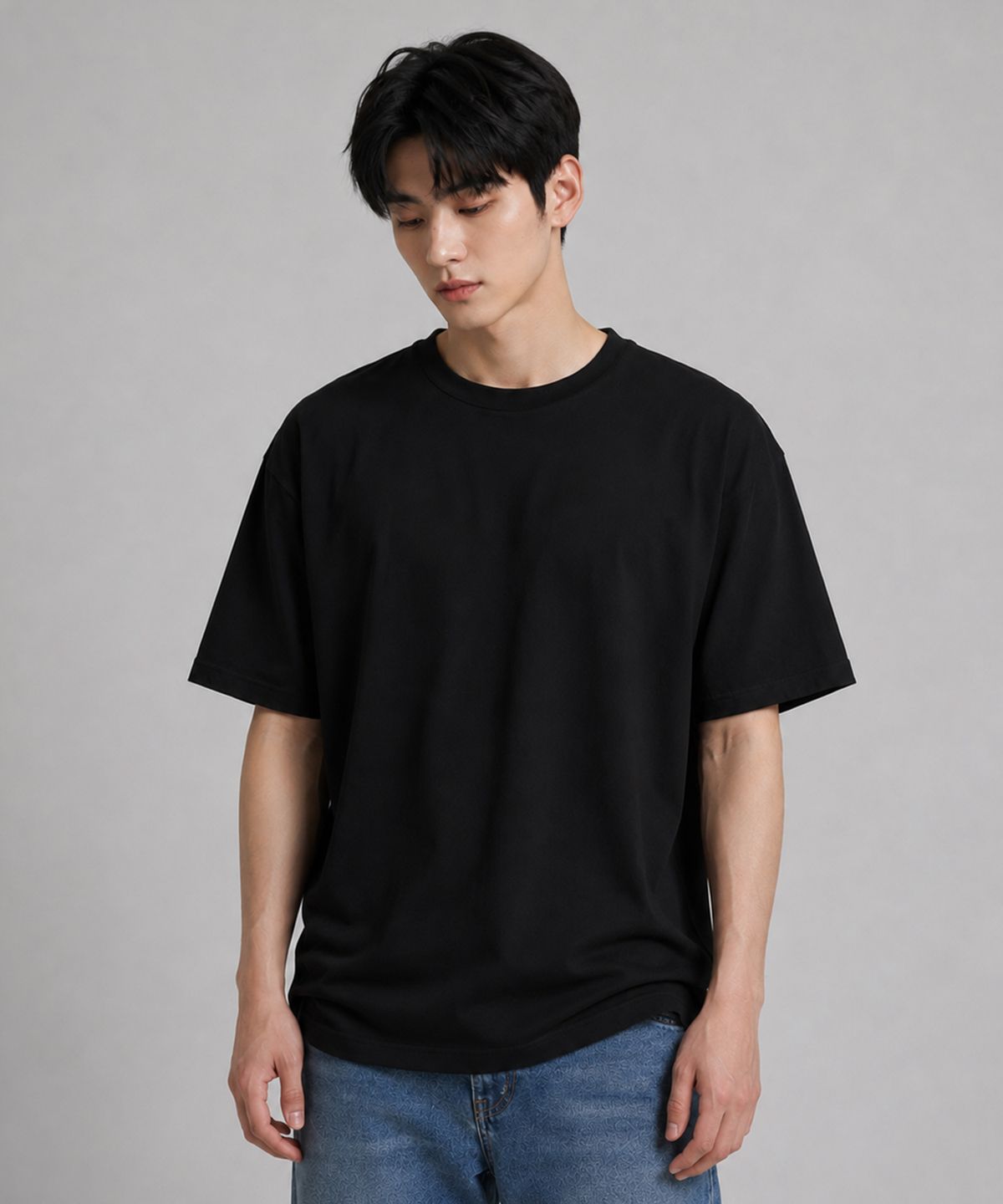 에이던엠(ADERNM) 시그니처 라운드 무지 티셔츠 블랙